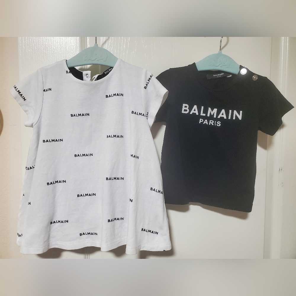 Balmain Allover logo cotton skirted baby bodysuit and T shirt bundle set